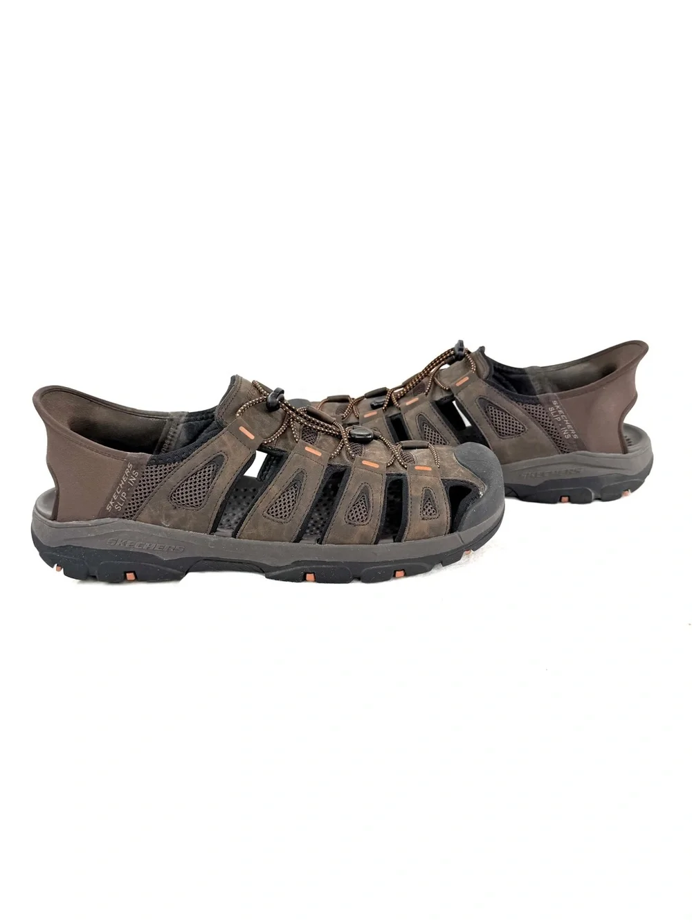 Skechers Men Size 13 Brown Slip Ins Water Shoe Bungee Laces Sandal Closed Toe